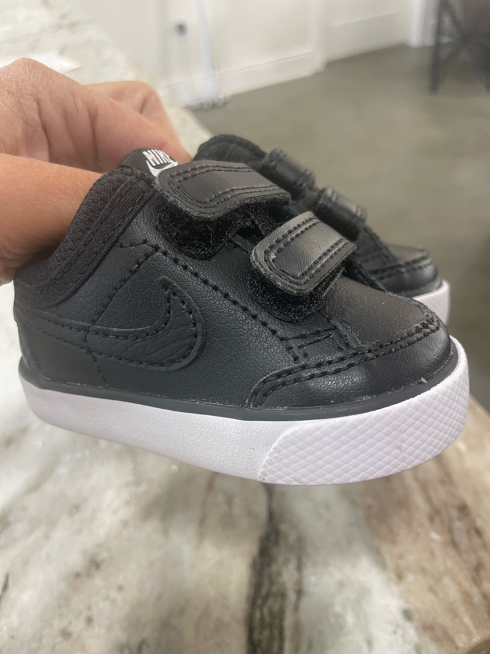 Nike Kids Black Velcro Sneakers with White Sole